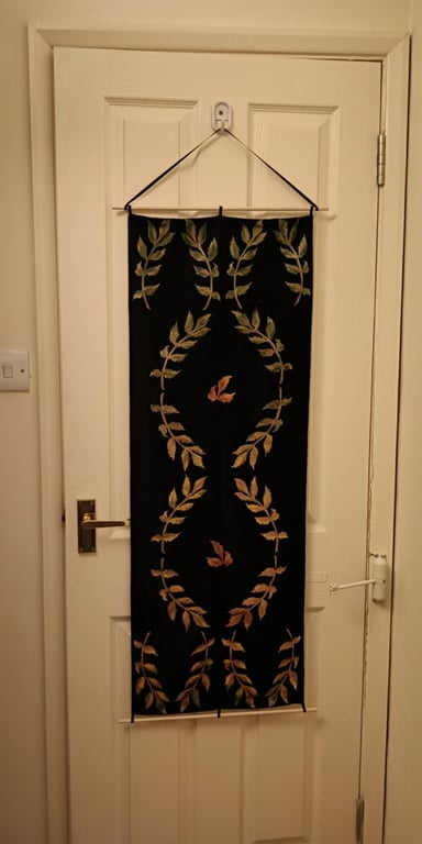 Silk autumn wall hanging Falling Leaves, black home decor, hand painted