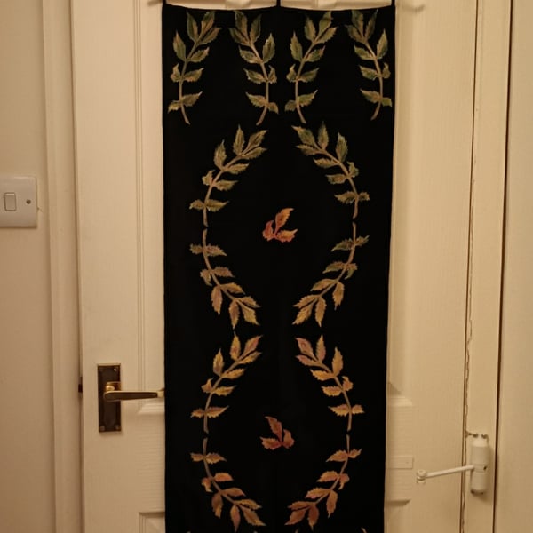 Silk autumn wall hanging Falling Leaves, black home decor, hand painted