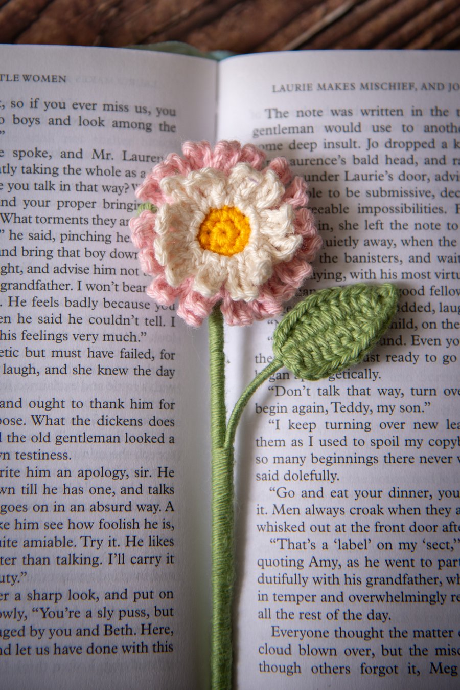 Pink Daisy Crochet Bookmark 