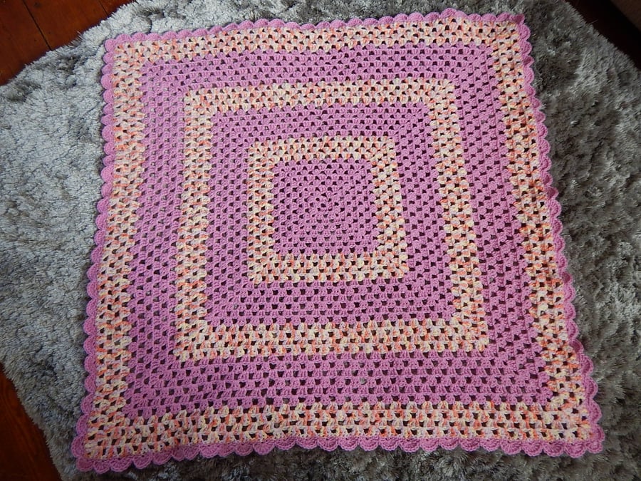 Baby blanket Crocheted Crochet Pink Peach & Yellow 31.5 inch square