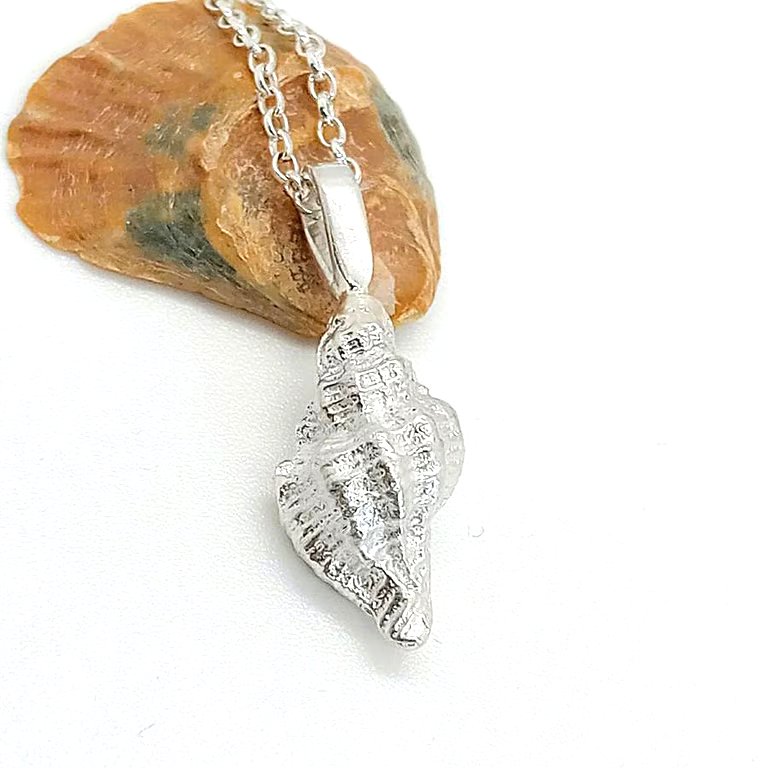 silver welk shell necklace recycled Large Solid sterling silver hallmarked