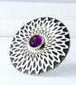 Handmade Amethyst brooch, sterling silver with a flower pattern. Stone choice. - Image 3