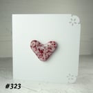 Pink and red speckled heart handcrafted fused glass blank card (323)