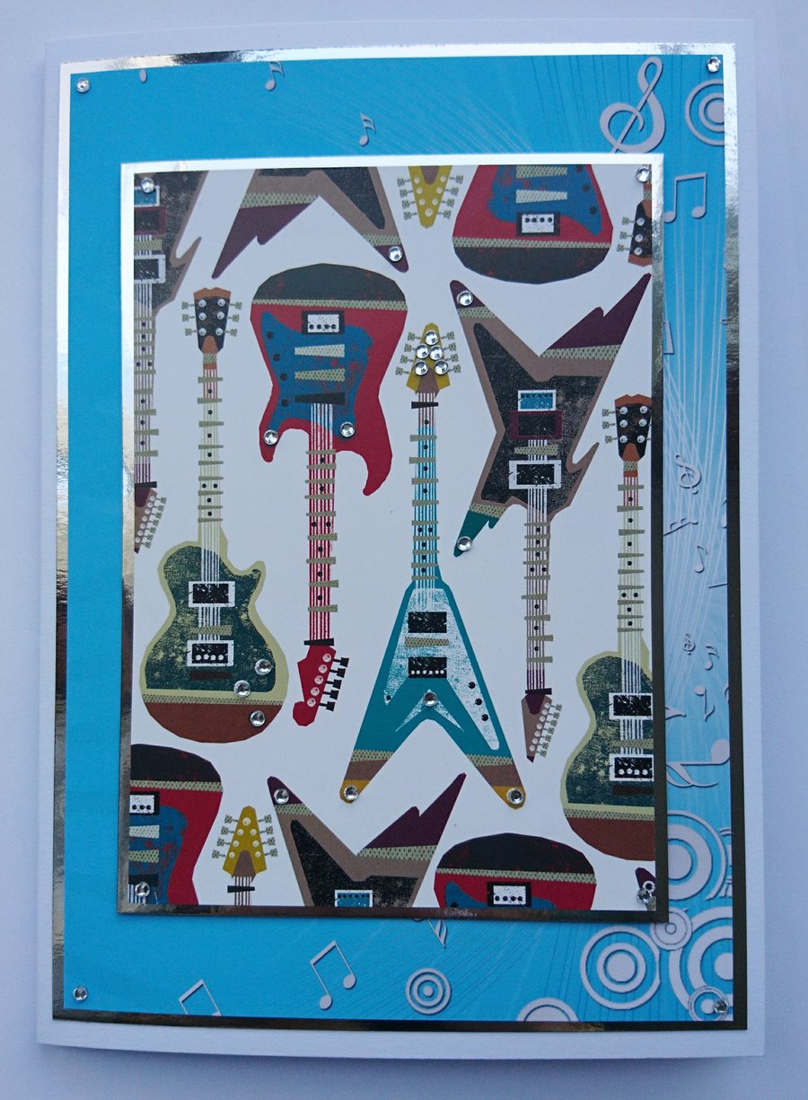 Happy Father's Day Card Rock Star Electric Guitar Hero 3D Luxury Handmade Card