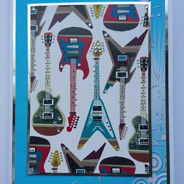 Happy Father's Day Card Rock Star Electric Guitar Hero 3D Luxury Handmade Card