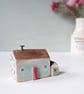 Little Handmade Painted Wooden House with Teeny Side Shed