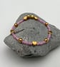 Beaded bracelet handmade pink purple gold