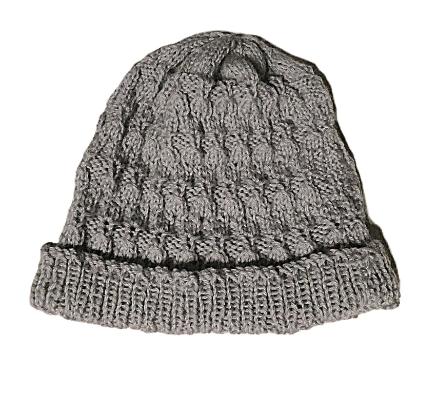 Knitted handmade grey patterned hat - unisex