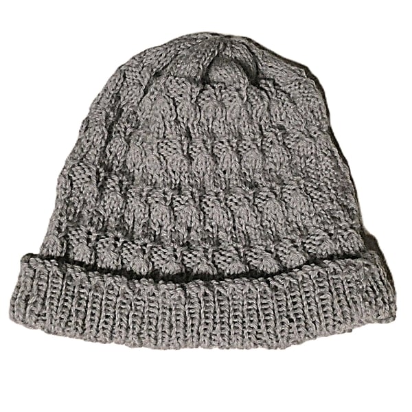 Knitted handmade grey patterned hat