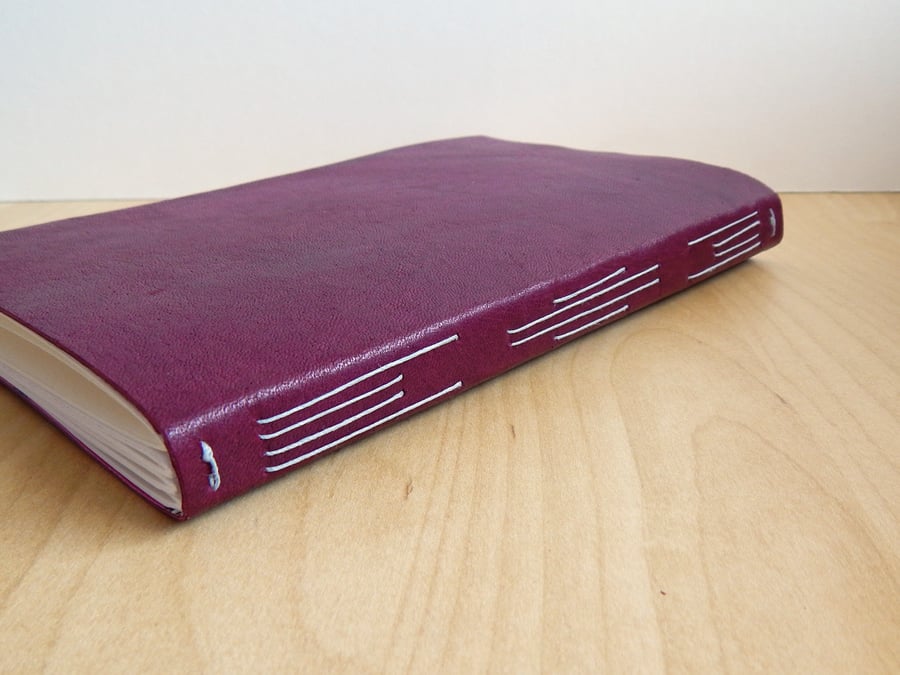 Leather Sketchbook, Artists Book, Travel Journal in Blackcurrant and Deep Pink 
