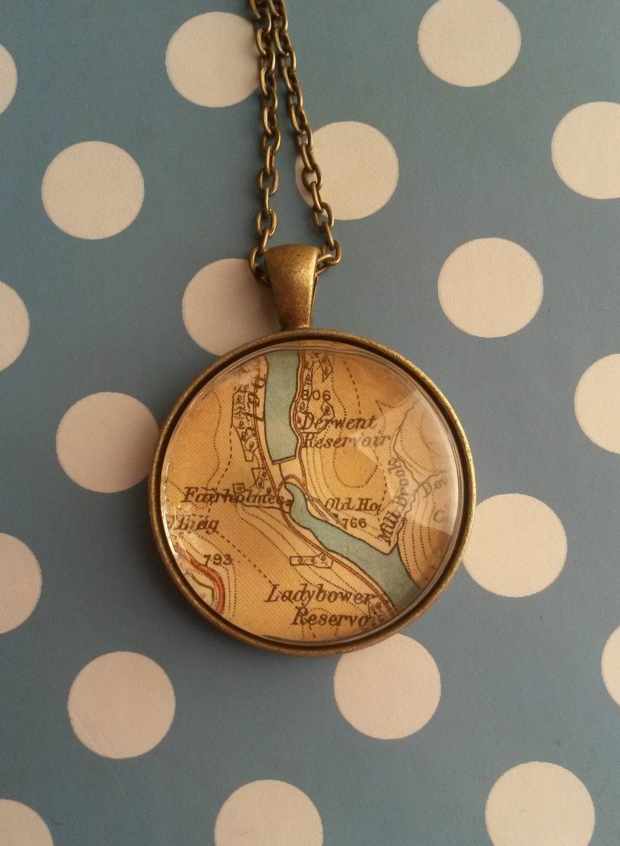 Ladybower vintage map pendant