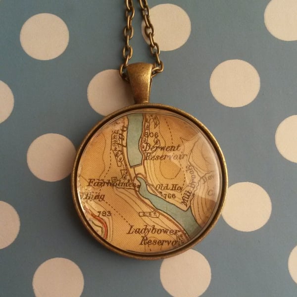 Ladybower vintage map pendant