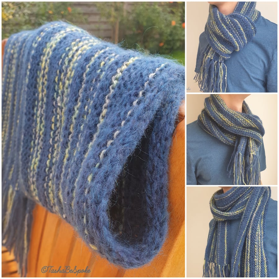 Hand knitted scarf, Men's casual knit scarf, Gift for him