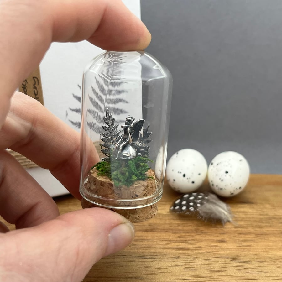 Sterling Silver Miniature Woodland Fairy Bell Jar Cloche