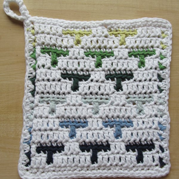 Swallows Crochet Washcloth Green Blue Pattern 100% Cotton Skincare