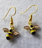 Pretty Black and Yellow Enamel Bee Earrings with gold plated ear-wires
