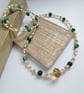 Green Agate Style Beaded Statement Necklace - Amber & Champagne Rondelle Glass - Image 2