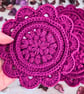 Daisy Crochet Coasters - Set Of 2 Handmade Coasters In Currant - Plum - Image 5