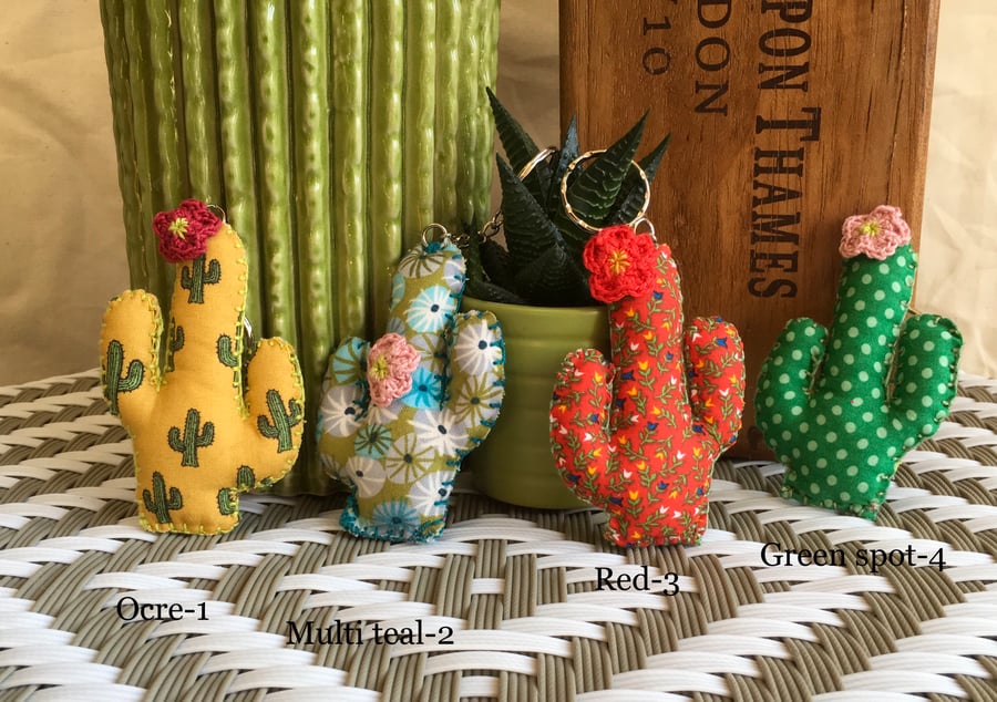 Cactus Keyring. Cacti Keychain. Fabric cactus bag charm. FREE UK P&P.