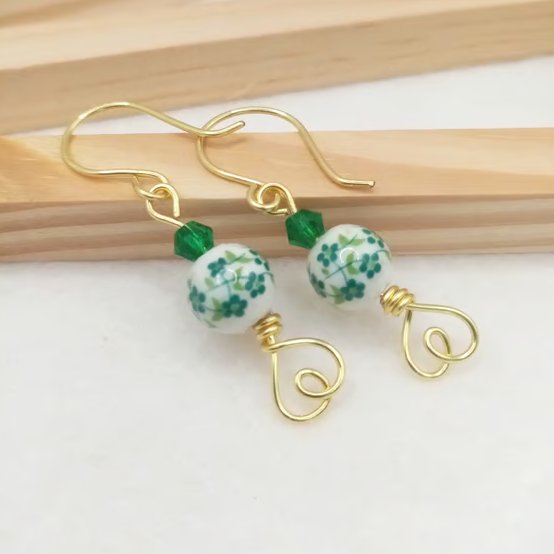 Flower Pattern Ceramic Porcelain Drop Earrings - Flower Dangle Earrings