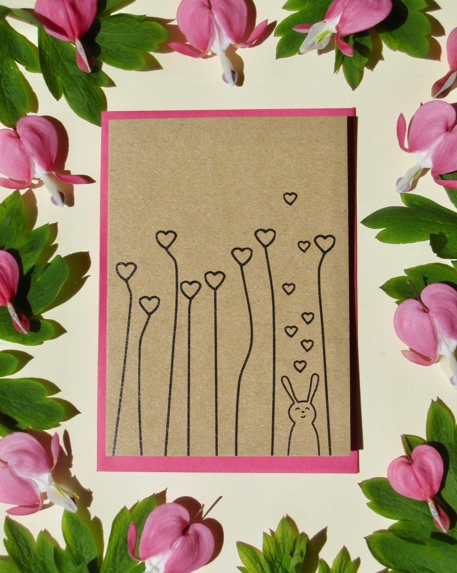 Field of hearts bunny - mini greetings card