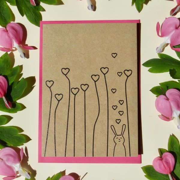 Field of hearts bunny - mini greetings card