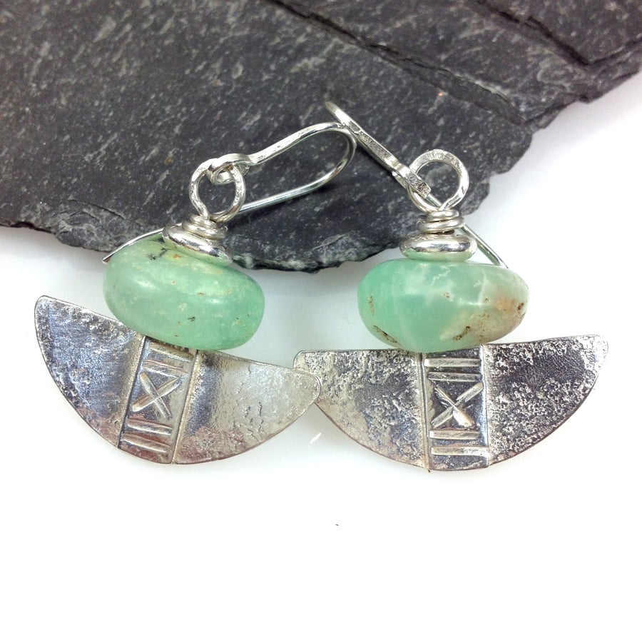 Silver and chrysoprase earrings