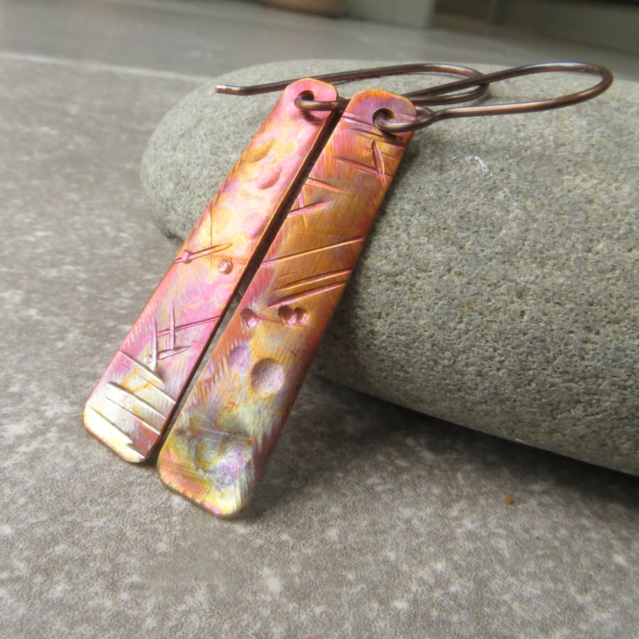 Multicoloured copper earrings, Gift for 7th wedding anniversary