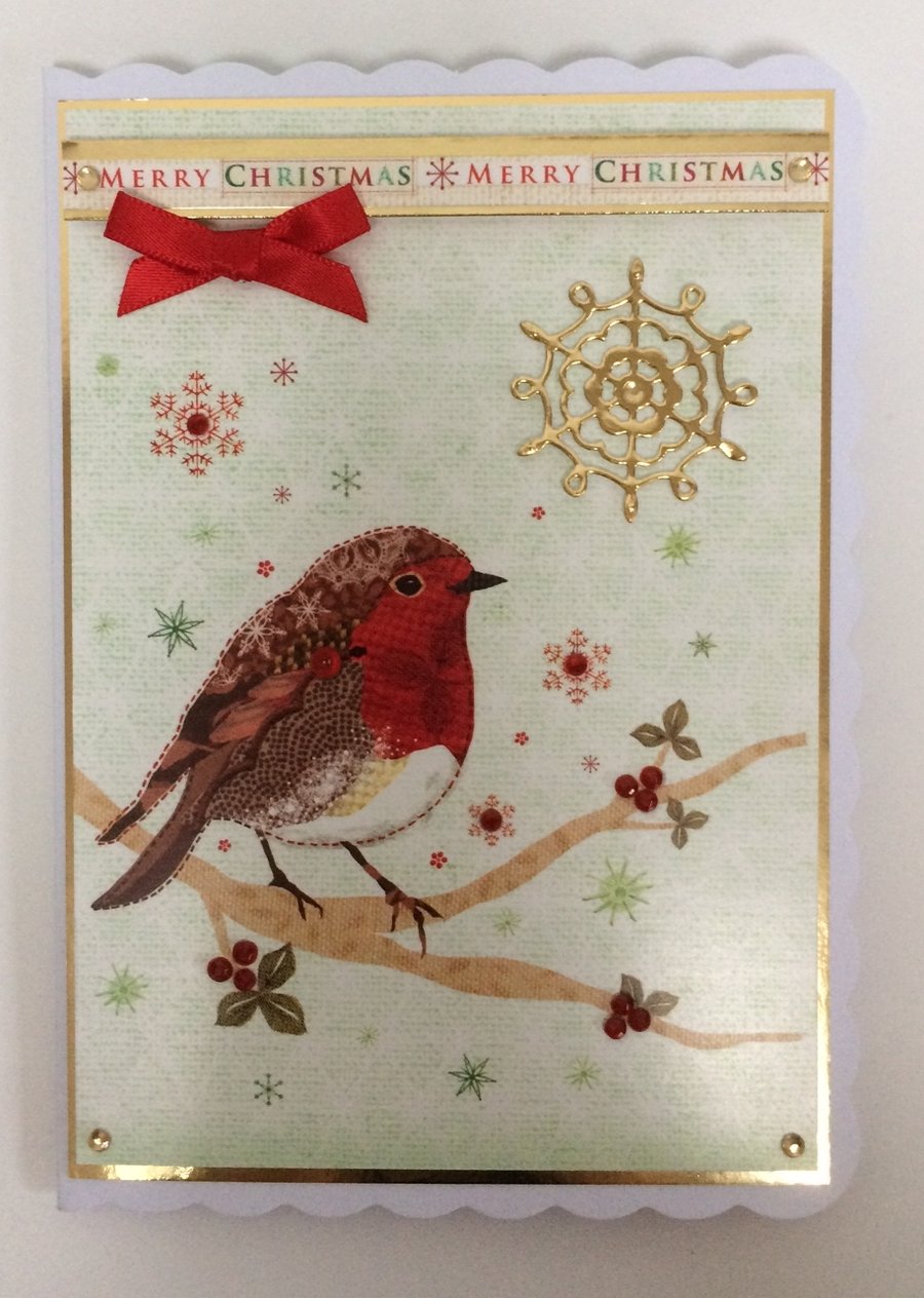 Christmas Card Robin Merry Christmas 3D Luxury Handmade Card