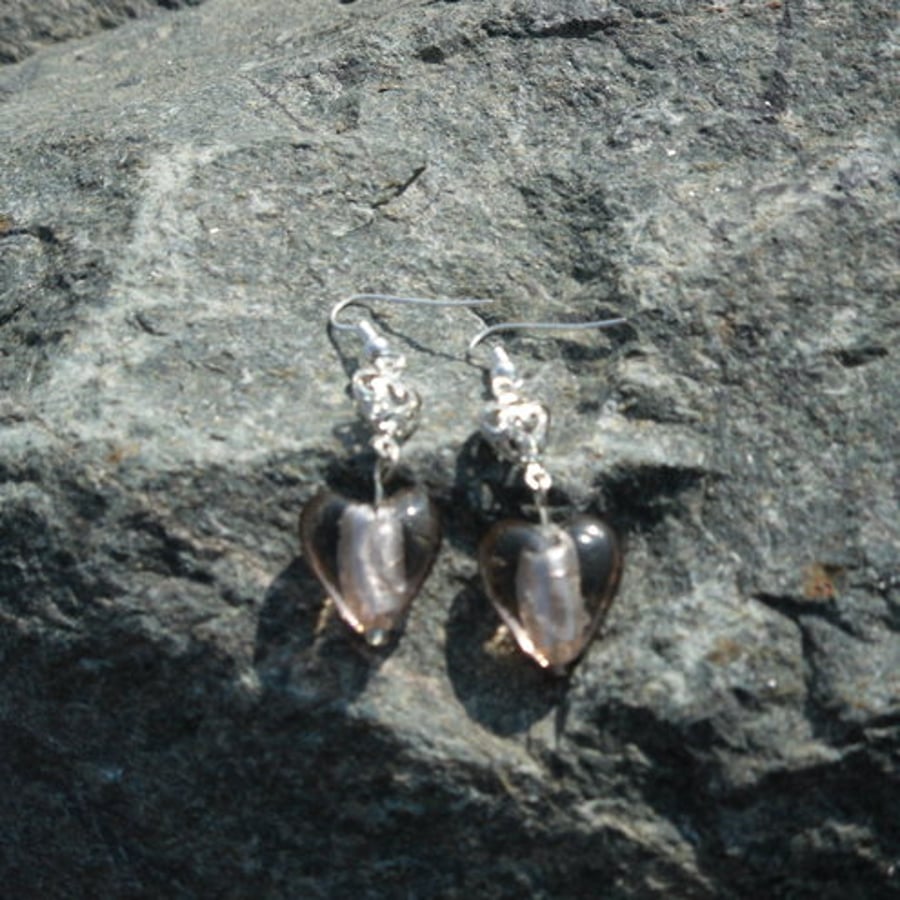 Image of Glass Heart Earrings- Pinky