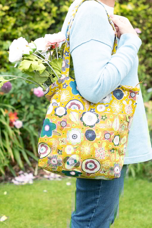 Mustard Gold Flower Design Tote Bag