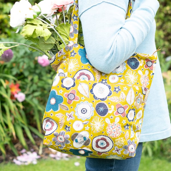 Mustard Gold Flower Design Tote Bag