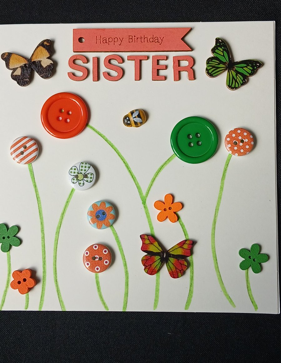 Handmade, sister birthday card 