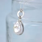 Pearl necklace, one of a kind statement silver pendant