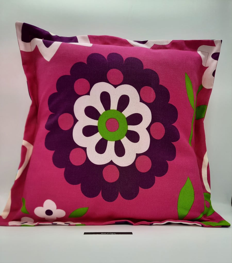 Hot pink 18" flower cushion envelope back