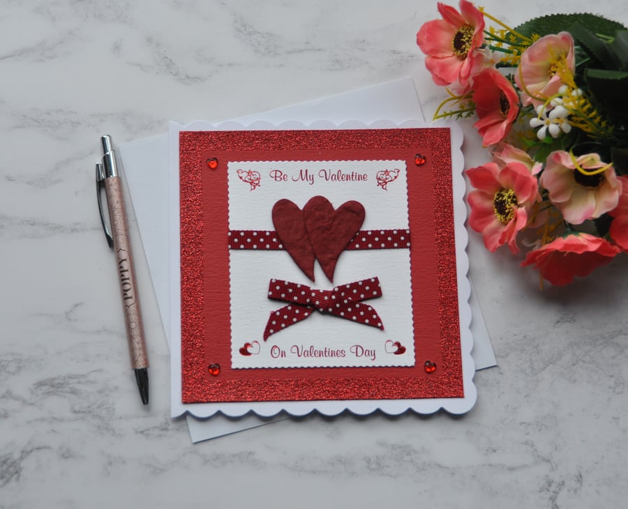 Happy Valentine's Day Red Love Hearts Glitter Free Post 3D Luxury Handmade Card