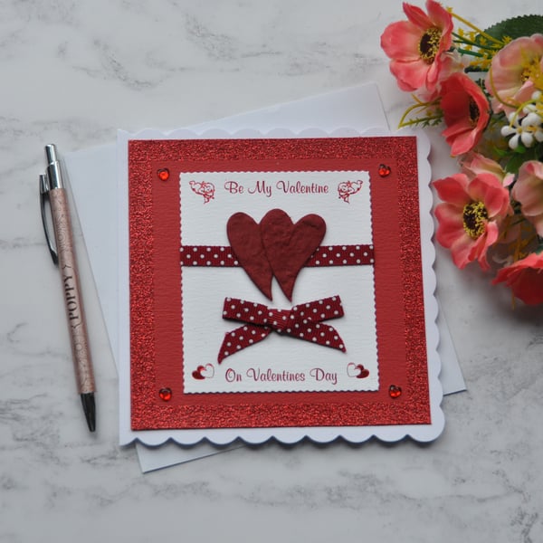 Happy Valentine's Day Red Love Hearts Glitter Free Post 3D Luxury Handmade Card
