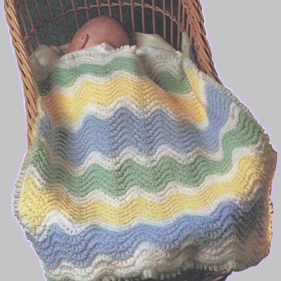 VINTAGE CROCHET PATTERN PDF Babies Chevron Pram Blanket