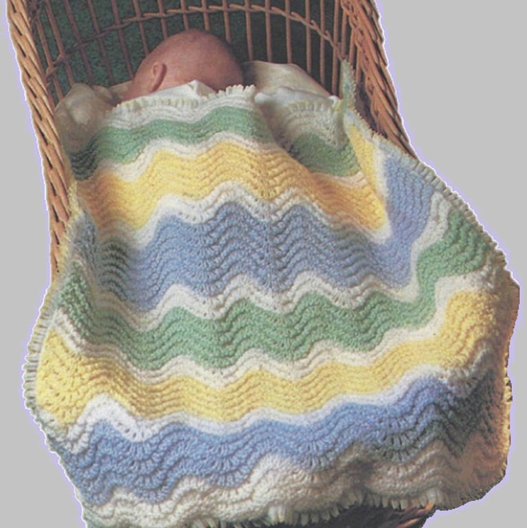 VINTAGE CROCHET PATTERN PDF Babies Chevron Pram Blanket