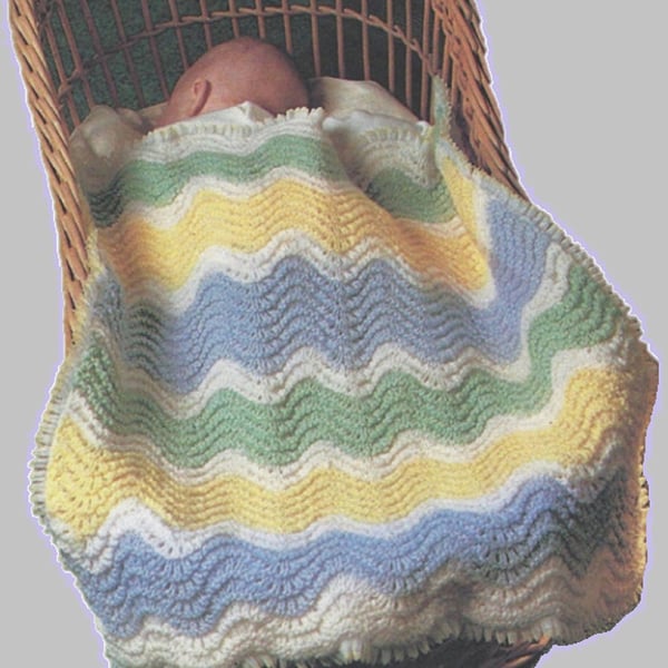 VINTAGE KNITTING PATTERN PDF Babies Chevron Pram Blanket