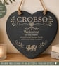 Welsh Croeso Slate Heart Plaque Welsh Welcome Sign Engraved Slate Hanging Decora - Image 1