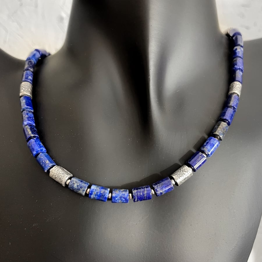 Lapis lazuli and sterling silver necklace.