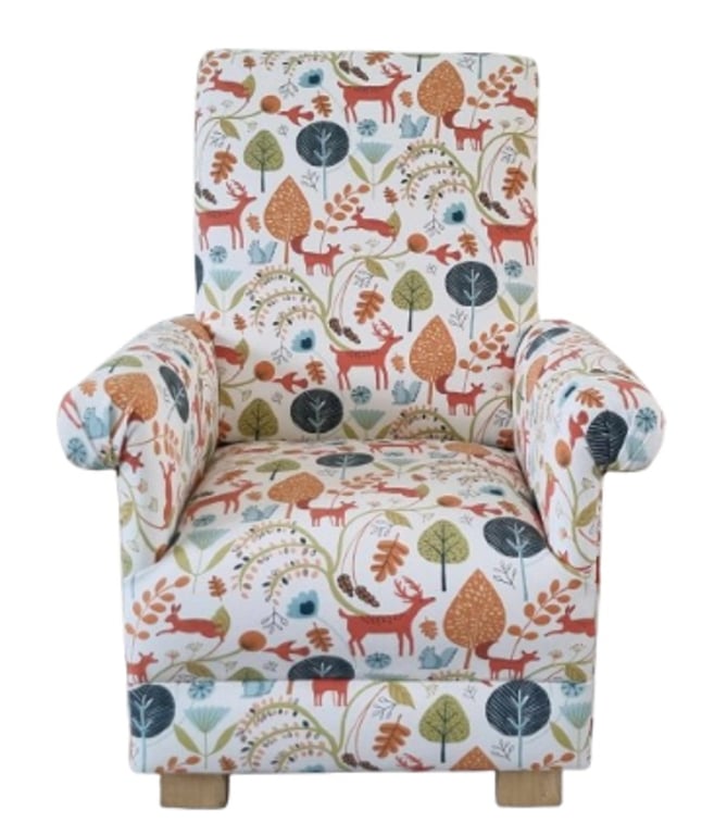 Kids Fryetts Woodland Animals Fabric Chair Armchair Orange Deer Fox Girl Boy