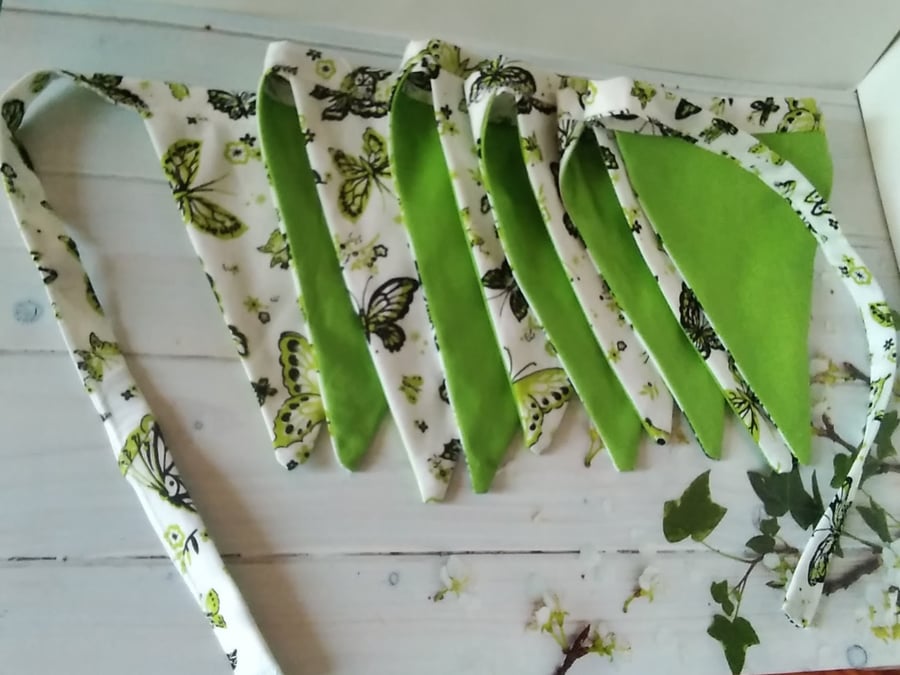 Green butterfly cotton bunting, Full size reusable with 10 flags double sided