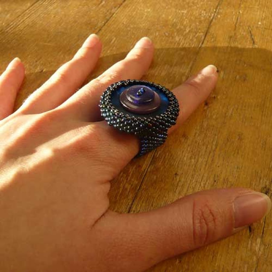 Blue button ring