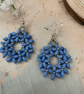 Beautiful hand woven beaded blue daisy hoop earrings, blue accessories  - Image 1