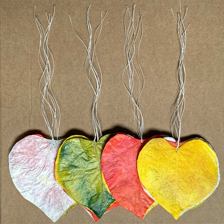 Silk Fibre Leaves - Tags or Hangings - One pack of Four - Four Seasons Colours