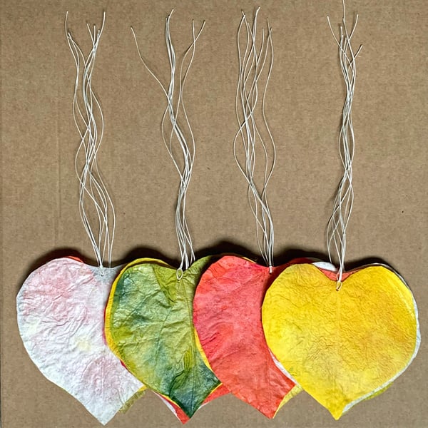 Four Silk Paper Leaf Tags or Hangings One pack of Four - Four Seasons Colours