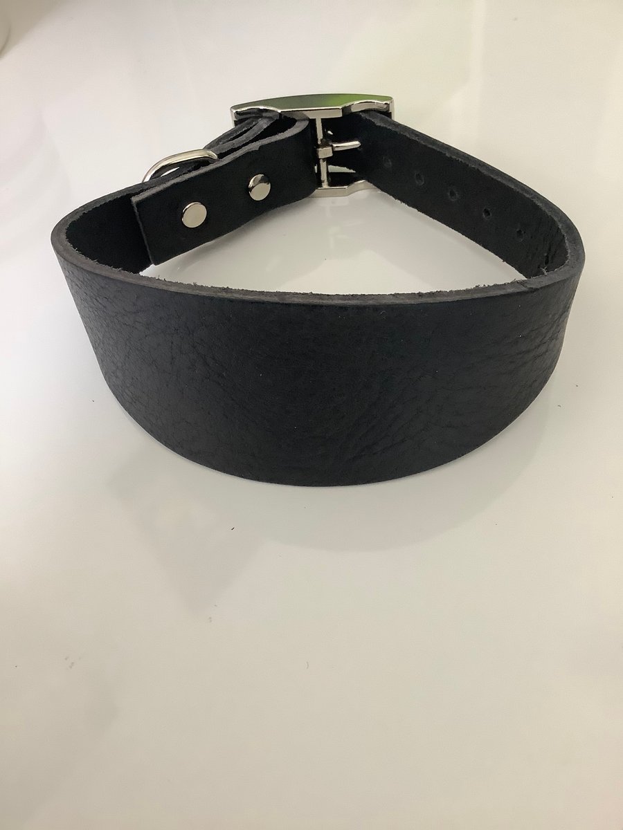 Black pebble grain Leather Greyhound Collar