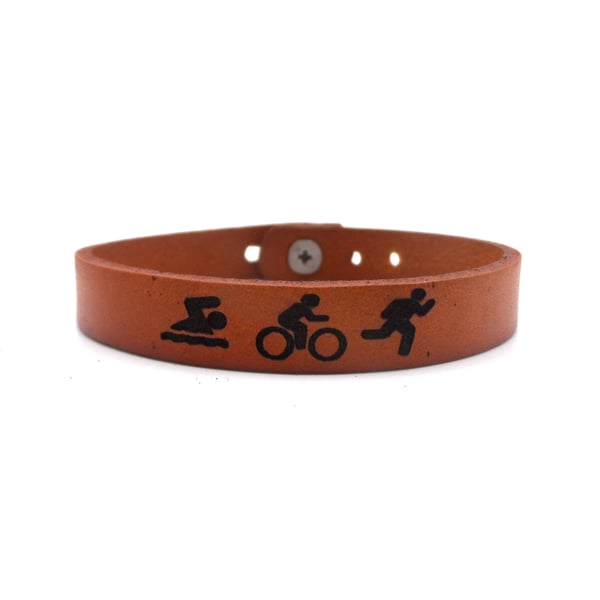 Triathlon Bracelet personalised leather - choice of colours - adjustable length